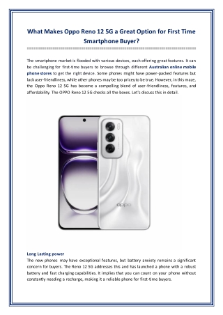 What Makes Oppo Reno 12 5G a Great Option for First Time Smartphone Buyer?