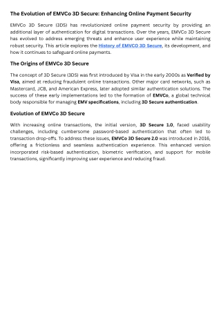 The Evolution of EMVCo 3D Secure Enhancing Online Payment Security