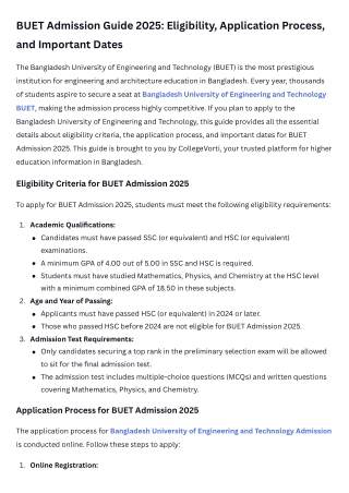 BUET Admission Guide 2025 Eligibility, Application Process, and Important Dates