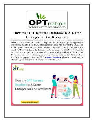 How the OPT resume database is a game changer for the recruiters
