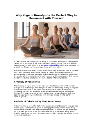 Why Yoga in Brooklyn is the Perfect Way to Reconnect with Yourself