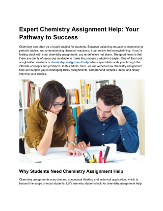 Expert Chemistry Assignment Help: Your Pathway to Success