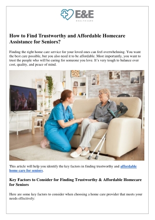 How to Find Trustworthy and Affordable Homecare Assistance for Seniors?