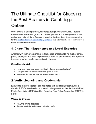 The Ultimate Checklist for Choosing the Best Realtors in Cambridge Ontario