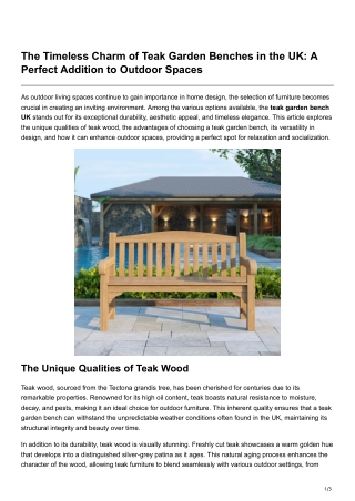 The Timeless Charm of Teak Garden Benches in the UK A Perfect Addition to Outdoor Spaces