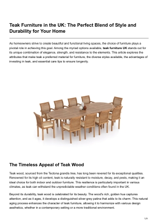Teak Furniture in the UK The Perfect Blend of Style and Durability for Your Home