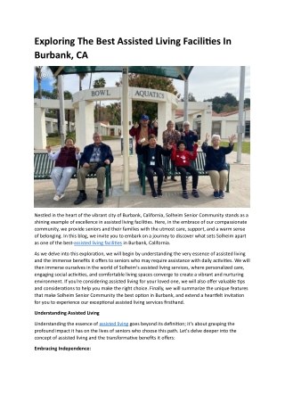 Exploring The Best Assisted Living Facilities In Burbank, CA