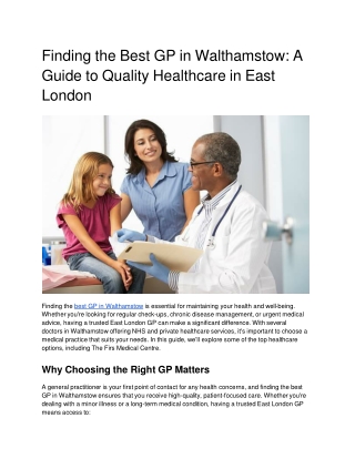 Finding the Best GP in Walthamstow_ A Guide to Quality Healthcare in East London
