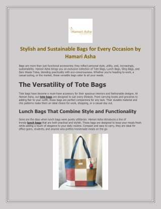 Stylish and Sustainable Bags for Every Occasion by Hamari Asha