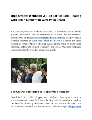 Hippocrates Wellness_ A Hub for Holistic Healing with Brian Clement in West Palm Beach