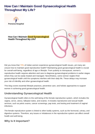 How Can I Maintain Good Gynaecological Health Throughout My Life