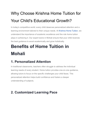 Why Choose Krishna Home Tuition for Your Child's Educational Growth_
