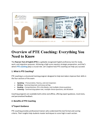 Overview of PTE Coaching