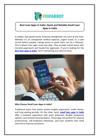 Check Out Small Loan Apps in India for Quick Loans with FinParrot
