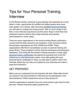 Tips for Your Personal Training Interview
