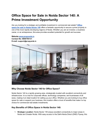 Office Space for Sale in Noida Sector 140_ A Prime Investment Opportunity