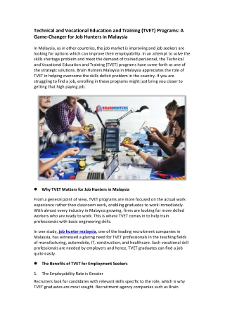 Technical and Vocational Education and Training (TVET) Programs