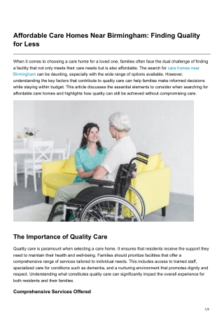 Affordable Care Homes Near Birmingham Finding Quality for Less