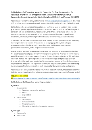 Cell Isolation Market: Trends, Growth & Forecast