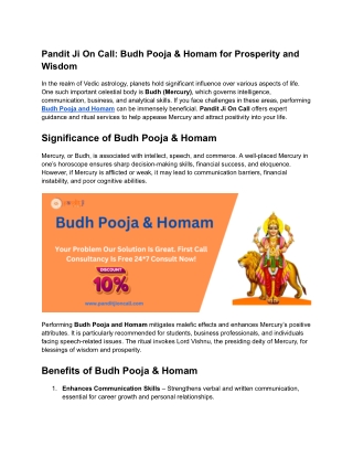 pandit ji on call budh pooja homam for prosperity