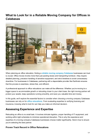 What to Look for in a Reliable Moving Company for Offices in Calabasas