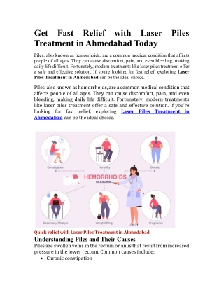 Get Fast Relief with Laser Piles Treatment in Ahmedabad