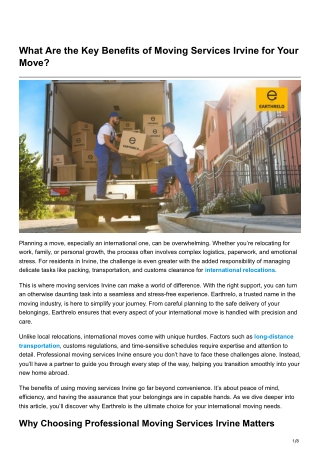 What Are the Key Benefits of Moving Services Irvine for Your Move?