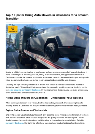 Top 7 Tips for Hiring Auto Movers in Calabasas for a Smooth Transition