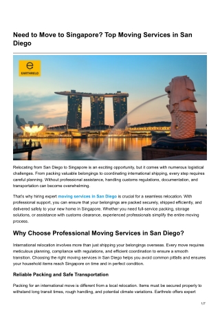 Need to Move to Singapore? Top Moving Services in San Diego