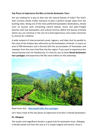 Top Places to Experience the Bliss on Kerala Backwater Tours