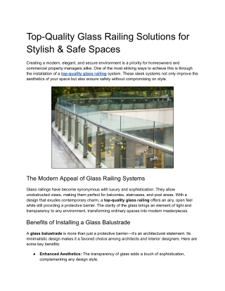 Top-Quality Glass Railing Solutions for Stylish & Safe Spaces