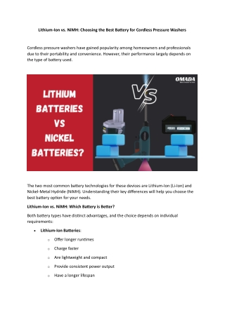Lithium-Ion vs. NiMH: Choosing the Best Battery for Cordless Pressure Washers