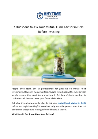 7 Questions to Ask Your Mutual Fund Advisor in Delhi Before Investing