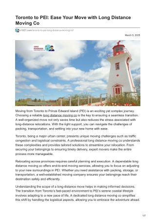 Toronto to PEI Ease Your Move with Long Distance Moving Co