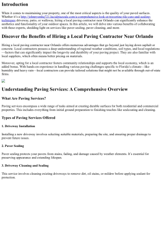 Discover the Benefits of Hiring a Local Paving Contractor Near Orlando