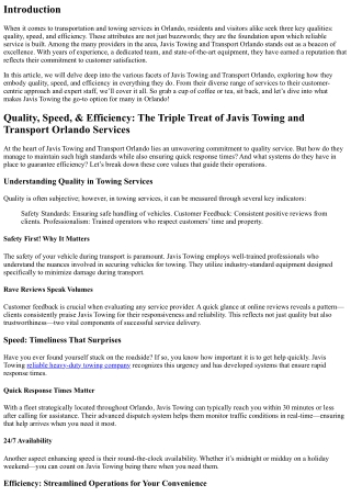 Quality, Speed, & Efficiency: The Triple Treat of Javis Towing and Transport Orl