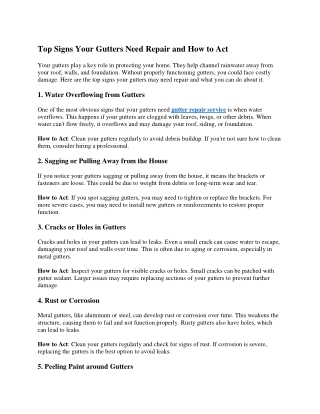 Top Signs Your Gutters Need Repair and How to Act