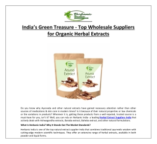 India’s Green Treasure - Top Wholesale Suppliers for Organic Herbal Extracts