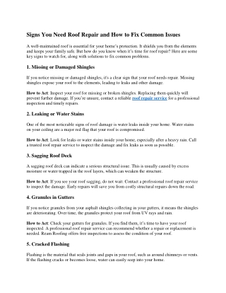 Signs You Need Roof Repair and How to Fix Common Issues