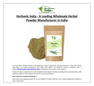 Herbanic India - A Leading Wholesale Herbal Powder Manufacturer in India