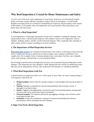 Why Roof Inspection is Crucial for Home Maintenance and Safety