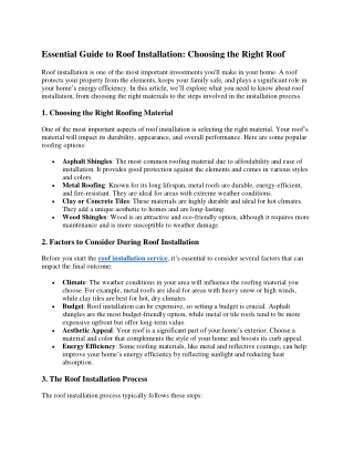 Essential Guide to Roof Installation: Choosing the Right Roof