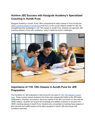 Achieve JEE Success with Kaulguds Academy’s Specialized Coaching in Aundh Pune