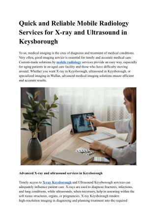 Quick and Reliable Mobile Radiology Services for X-ray and Ultrasound in Keysborough