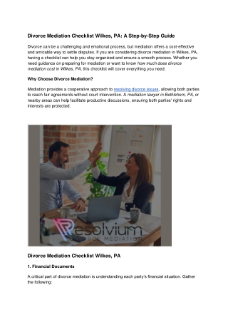 divorce mediation checklist wilkes pa a step