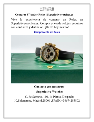 Comprar Y Vender Rolex  Superlativewatches.es