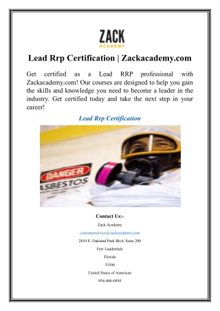 Lead Rrp Certification  Zackacademy.com