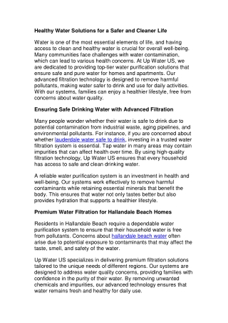 Healthy Water Solutions for a Safer and Cleaner Life