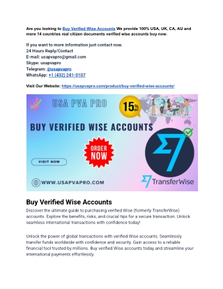 Buy Verified Wise Accounts-100% USA,UK,CA Trusted