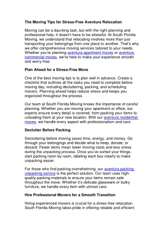 The Moving Tips for Stress-Free Aventura Relocation